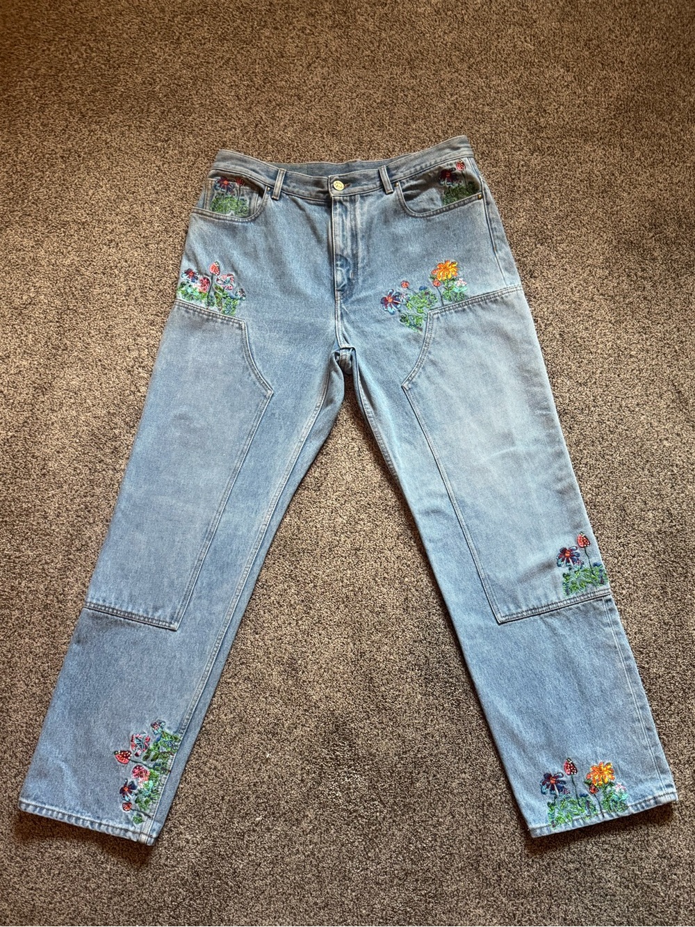 Louis Vuitton Floral Embroidered Denim Jeans
